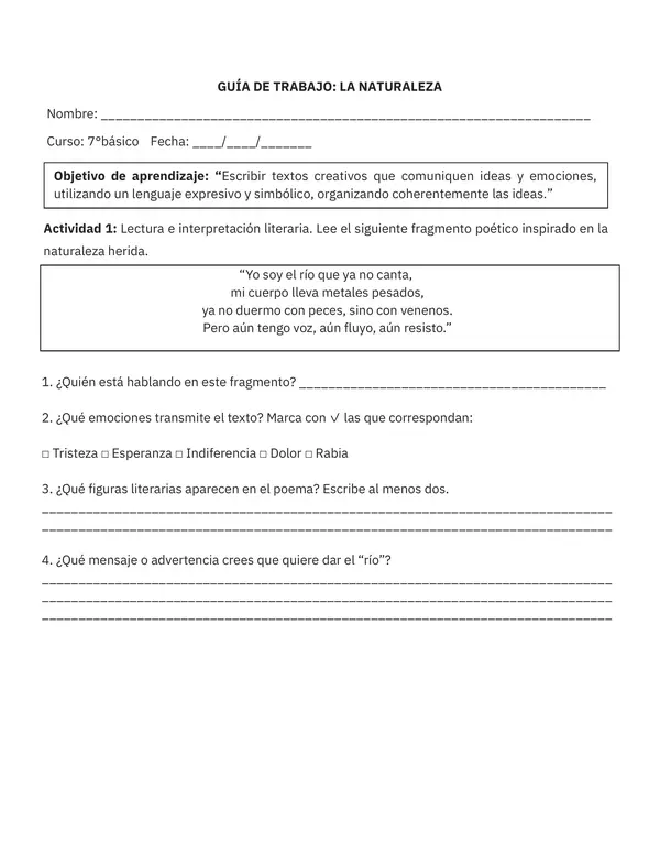 Unidad 4: "La Naturaleza" - Carta a la Naturaleza