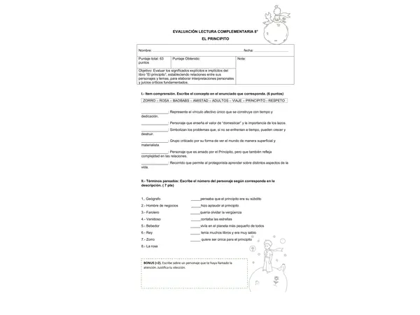EL PRINCIPITO EVALUACIÓN 