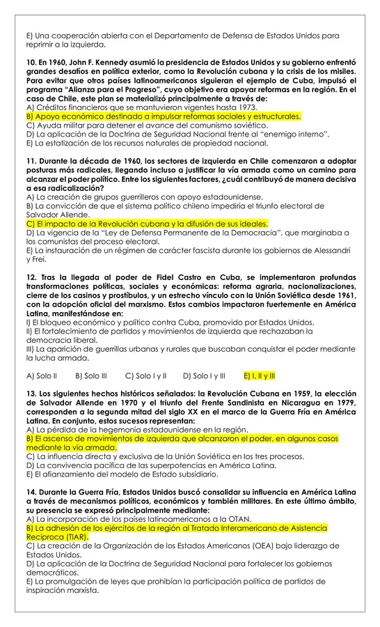 Prueba Historia - Efectos de la Guerra Fría en Chile y América Latina