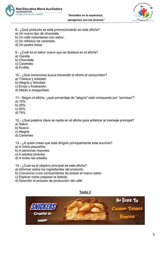 Evaluación Publicidad, textos informativos e infografías - 6° Básico 