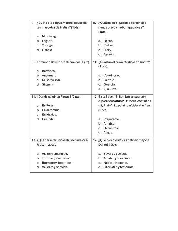 Evaluación Plan Lector El Chupacabras de Pirque