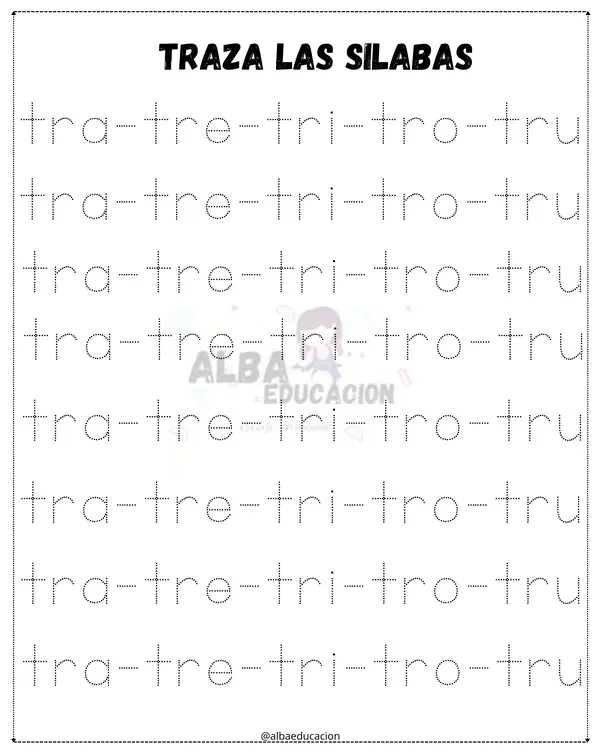 silabas trabadas cuadernillo tra, tre, tri , tro, tru
