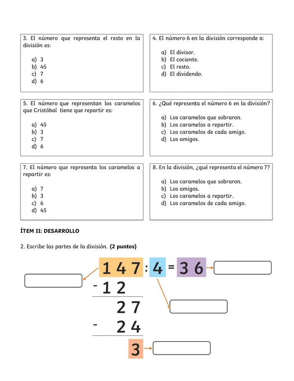 Prueba de divisiones y resolución de problemas