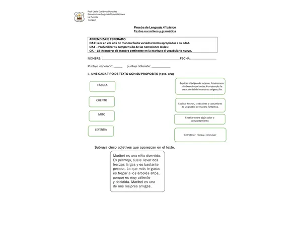 prueba textos narrativos