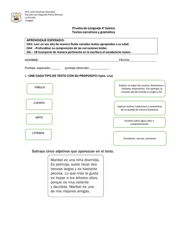 prueba textos narrativos