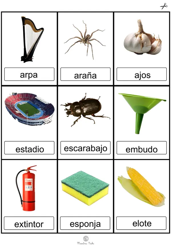 Tarjetas para la identificación de vocales. 