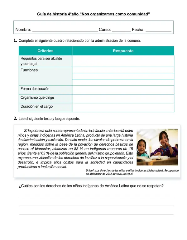 Guía de historia "Nos organizamos como comunidad"
