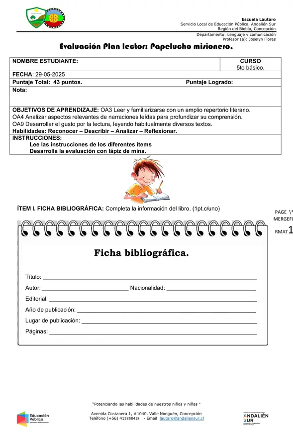 Prueba Papelucho misionero