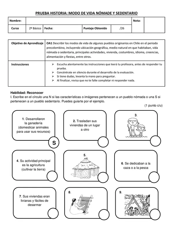 Prueba Pueblos Originarios Nómades Y Sedentarios Profesocial