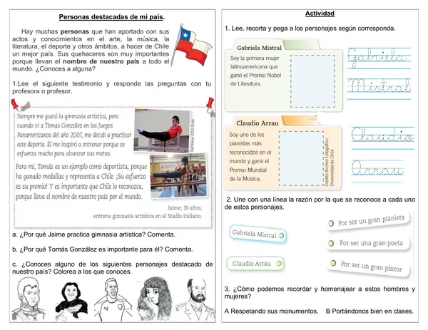 Guía de historia 1° año "Personas destacadas de mi país"
