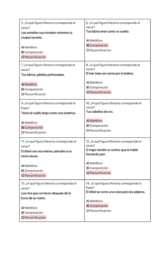 Evaluación lenguaje figurado