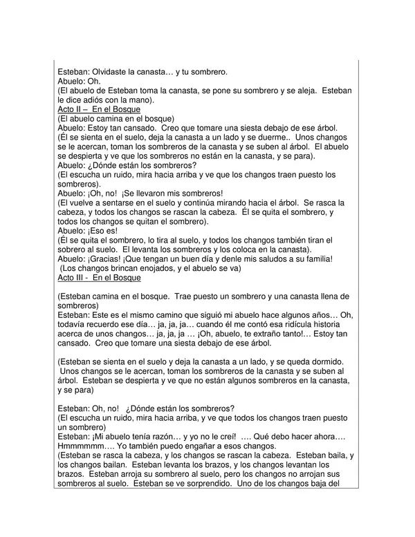 Guia de Guion Los Changos y los Sombreros para Lenguaje 1 Basico
