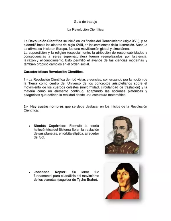 Guia de trabajo_La Revolucion Cientifica, OCTAVO BASICO, HISTORIA