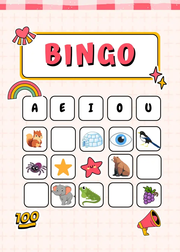 Bingo Vocales 7 tarjetas 
